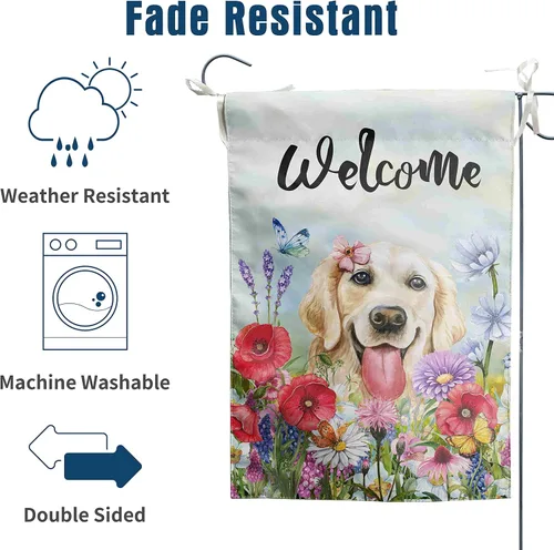 Miniatura 4 de Bandera floral de jardín Golden Retriever para jardín, banderas de bienvenida para exteriores de 12 x 18 pulgadas, bandera de perro de flores