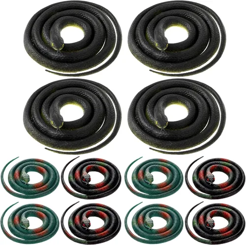 Blulu 12 piezas de serpientes de goma realistas, serpiente falsa para decoración, serpiente de jardín falsa grande para mantener a los pájaros