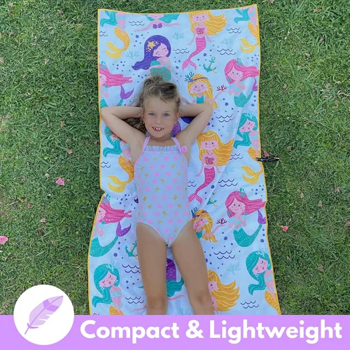 Miniatura 3 de ECCOSOPHY Toallas de playa y bolsa de microfibra para niños de 60 x 30 pulgadas para niñas y niños - Toallas de piscina de secado rápido - Manta