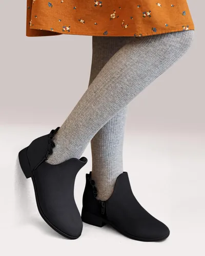Miniatura 3 de FISACE Botines con volantes para niñas, con corte en V, tacón bajo grueso, botines occidentales elegantes