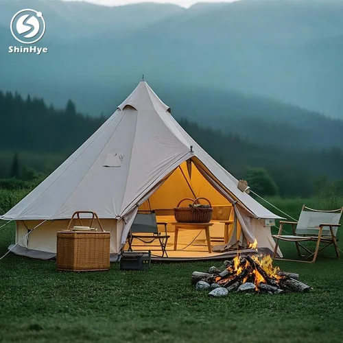 Miniatura 8 de ShinHye Tienda de campaña de lona para yurtas, 4 estaciones, para camping, 100% algodón, tiendas de campaña glamping con gato de estufa, camping