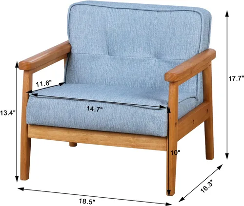 Miniatura 3 de BabyLand Sillón para niños, sofá individual para niños con estructura de madera maciza y tela de lino para regalo de niños (azul claro)