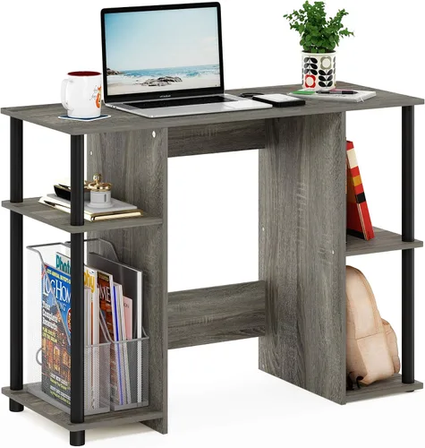 Miniatura 7 de Furinno Jaya - Escritorio de estudio para computadora, americano/acero inoxidable