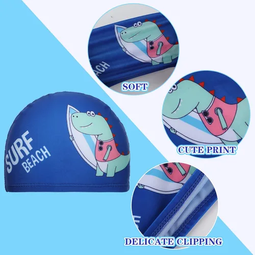 Miniatura 4 de Geyoga 3 piezas de gorras de natación para niños y niñas, gorras de natación para niños de 2 a 12 años, gorro de natación para piscina, gorro de Azul