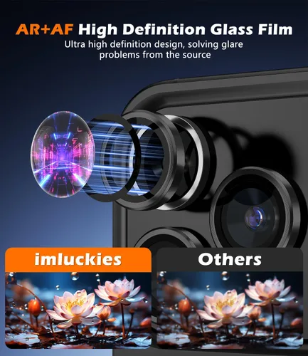 Miniatura 2 de imluckies Protector de lente de cámara para iPhone 17 Pro, iPhone 17 Pro Max, iPhone 16 Pro, iPhone 16 Pro Max, vidrio templado AR+AF y dureza 9H
