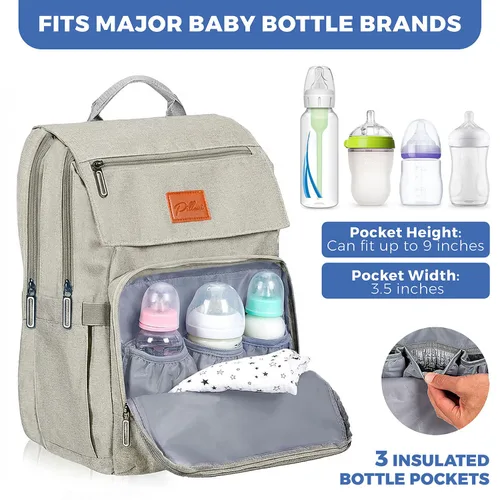 Miniatura 5 de PILLANI Mochila para Pañales de Bebé - Bolsa Grande para Niños y Niñas, Mochila Impermeable para Pañales - Bolsas de Pañales de Viaje con R. Beige
