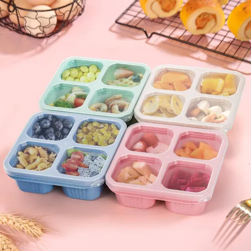 Miniatura 6 de Cididu Paquete de 8 loncheras Bento de 4 compartimentos, contenedor de preparación de comidas, caja de aperitivos dividida reutilizable con tapa