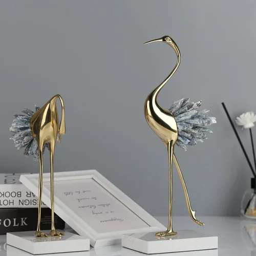 Miniatura 7 de Suruim - Acentos de decoración dorados, estatuas de pájaros de latón, adornos de cristal modernos para sala de estar, dormitorio, escritorio de Azul
