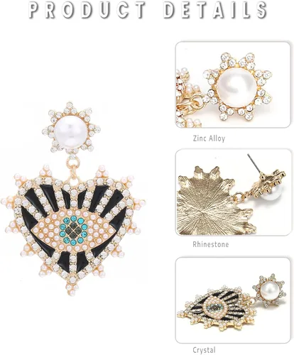 Miniatura 3 de Aretes de ojo malvado, aretes colgantes de cristal con forma de corazón para mujer, aretes colgantes grandes