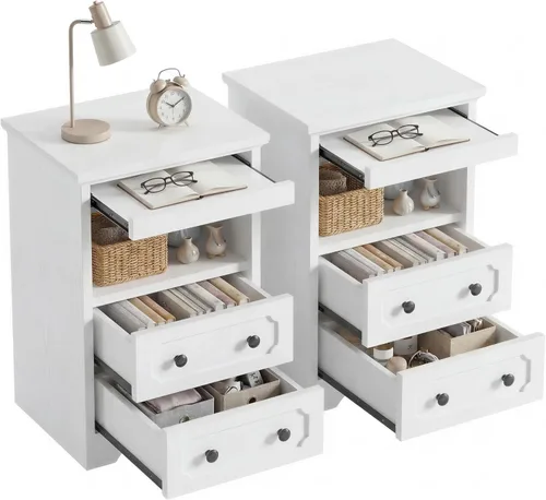 Miniatura 10 de Mesita de noche LIKIMIO, mesa de noche moderna con 2 cajones, estante abierto, mesa auxiliar con bandeja extraíble, mesa auxiliar de madera