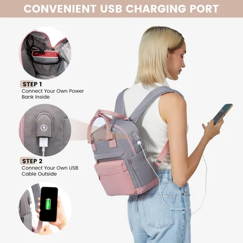 Miniatura 4 de LOVEVOOK Mini mochila para mujeres y niñas, elegante mochila impermeable con puerto USB, bonita mochila para la escuela, viajes, fiestas, Rosa &