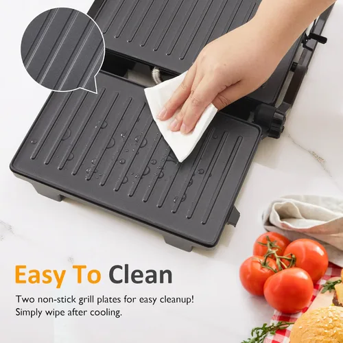 Miniatura 8 de Sunvivi Sandwichera Panini Press: Parrilla eléctrica de prensa Panini con tapa de bloqueo, fabricante de panini portátil para interiores con placas