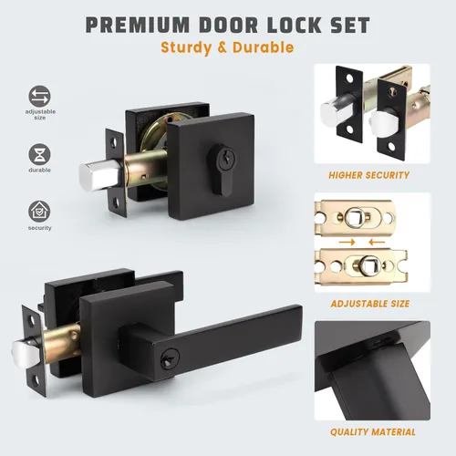 Miniatura 7 de KNOBWELL - Pomo resistente para puertas exteriores con cerradura de seguridad de doble llave y cuadrada; juego de picaportes para puertas