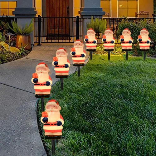 Miniatura 10 de GOOTHY 2 juegos de luces de camino de Navidad de muñeco de nieve, 7 pies C7 para exteriores con 8 estacas de muñeco de nieve, decoraciones
