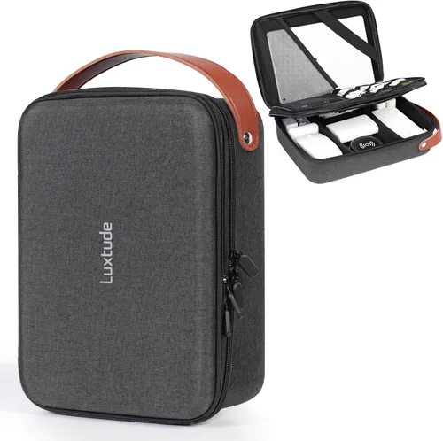 Miniatura 17 de Luxtude Tech - Funda organizadora de viaje, organizador de electrónica portátil, funda rígida con cremallera para cables de carga, cargadores