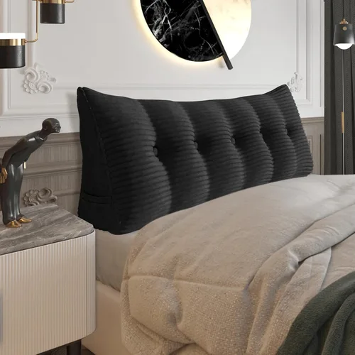Miniatura 24 de Almohada de cabecera gruesa totalmente rellena individual XL, cabecero acolchado de dormitorio, soporte suave y firme, cojín grande triangular, Azul