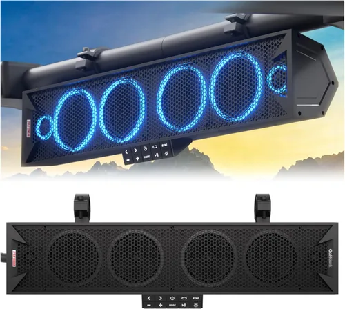 GoHawk Barra de sonido UTV de 25 pulgadas, barra de sonido Bluetooth ATV de 6 altavoces con luces RGB, IP66 impermeable SXS y barra de sonido para