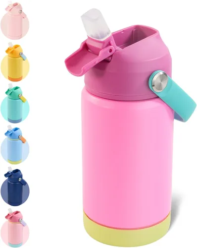 Miniatura 24 de Kerilyn - Botella de agua para niños, de acero inoxidable, con pajilla a prueba de fugas, con aislamiento térmico, libre de bisfenol A, unisex