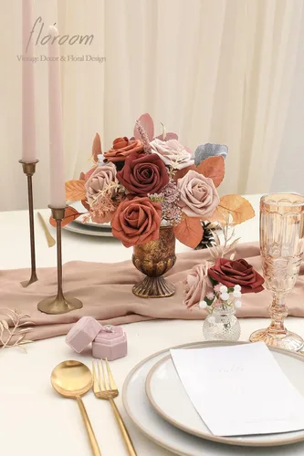 Miniatura 2 de Floroom Flores artificiales, 25 piezas de rosas falsas de espuma de color terracota de aspecto real con tallos para ramos de boda, despedidas
