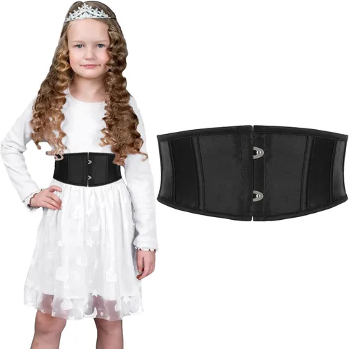 SUOSDEY Cinturón de corsé jacquard para niños, con huesos suaves, para niñas, adolescentes, pirata, Halloween, renacentista, con cordones, cinturón