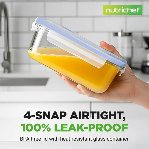 Miniatura 2 de NutriChef 10 recipientes de vidrio para almacenamiento de alimentos con tapas, recipientes de preparación de comidas de 30 onzas, reutilizables, Azul