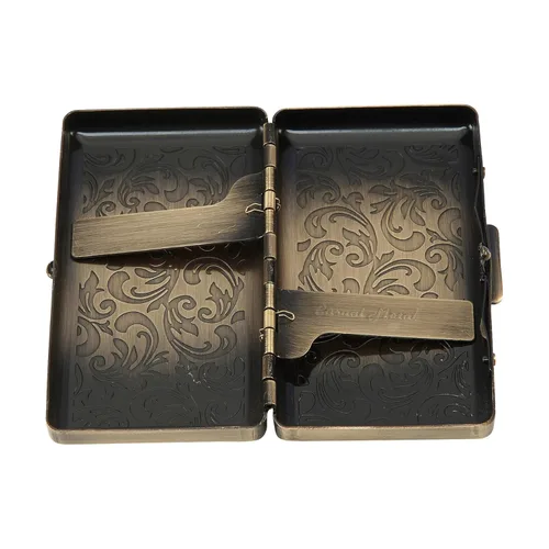 Miniatura 2 de Estuche de metal casual RYO Mini latón antiguo belleza arábesco caja de tabaco enrollado a mano, uso delgado, capacidad para 12 cigarrillos