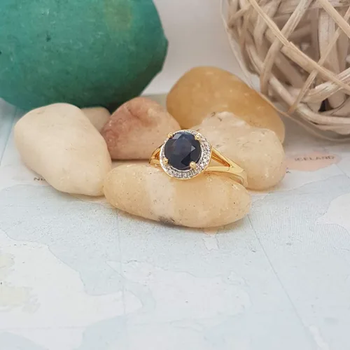 Miniatura 229 de Dazzlingrock Collection Anillo de compromiso redondo de 0.276 in con halo de diamante blanco y vástago dividido para ella en oro macizo de 14