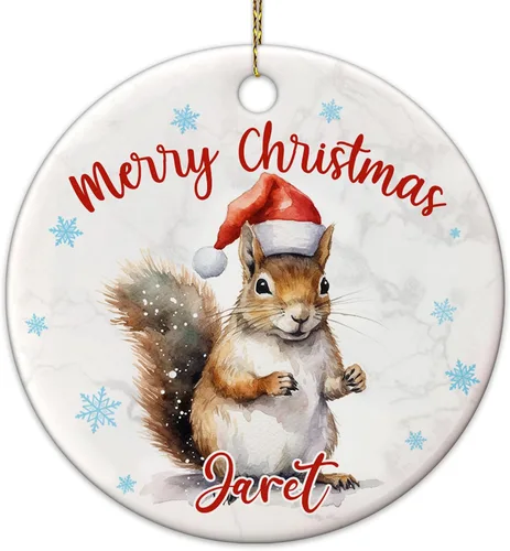 Miniatura 7 de Hyturtle Adornos de Navidad personalizados para amantes de las ardillas - Adorno de cerámica personalizado con nombre de ardilla de Navidad - Lindos