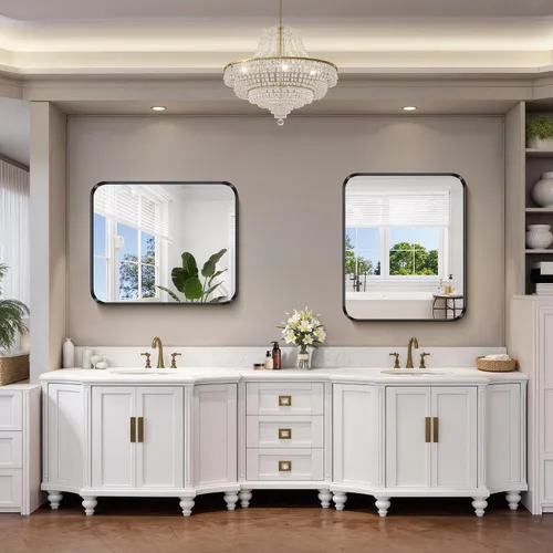Miniatura 2 de FORBATH Espejo de baño de 30 x 36 pulgadas, espejo de pared de marco profundo negro cepillado con esquinas redondeadas, vidrio templado antióxido