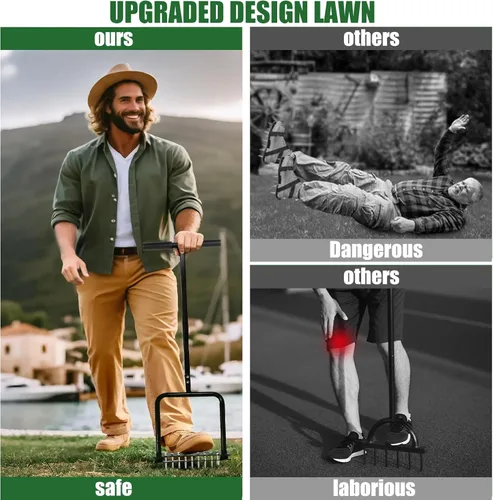 Miniatura 4 de Herramienta aireadora de césped, herramienta manual de acero inoxidable con base de resorte, diseño automático de limpieza de suciedad y hojas