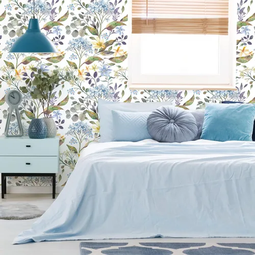 Miniatura 3 de VEELIKE Papel tapiz de flores de hortensias azules de 17.7 x 118 pulgadas, para despegar y pegar, papel tapiz floral de hojas de eucalipto