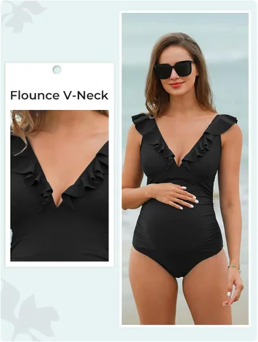 Miniatura 3 de Summer Mae Traje de baño de maternidad con cuello en V traje de baño de una pieza con volantes y cordones