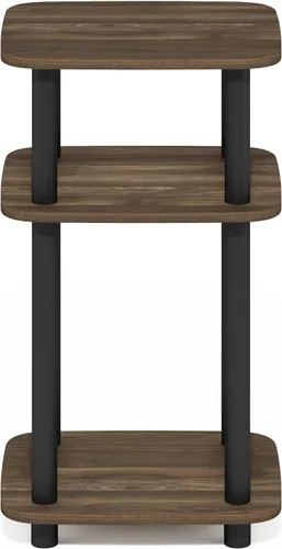 Miniatura 6 de Furinno JUST - Mesa auxiliar lateral, mesa auxiliar de 3 niveles con tubo de giro N, estante abierto, mesita de noche de esquina curva redonda