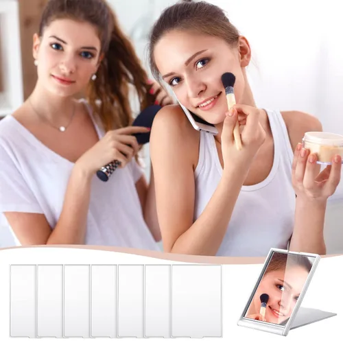Miniatura 6 de Queekay 16 piezas de 2 x 3 x 0.2 pulgadas, pequeño espejo plegable de maquillaje a granel, portátil, plegable, rectangular, compacto, de pie, espejo