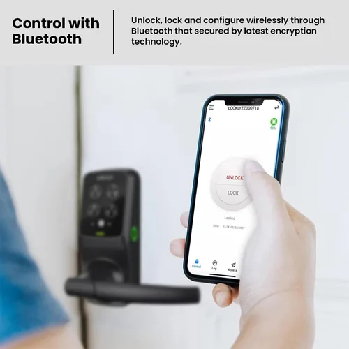 Miniatura 4 de Lockly Secure Plus, cerradura de puerta inteligente Bluetooth, cerradura de puerta de entrada sin llave con asa, teclado PIN Genie®, sensor Mate