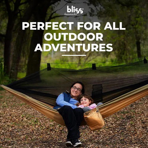Miniatura 2 de Bliss Hammocks Hamaca en una bolsa con mosquitera y correas ajustables para árboles, hamaca de nailon para acampar y uso al aire libre, capacidad