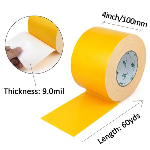 Miniatura 2 de BOMEI PACK Cinta de conducto amarilla de 4 pulgadas de ancho, cinta adhesiva industrial resistente al agua de color 9.0 mil x 4 pulgadas x 55 m