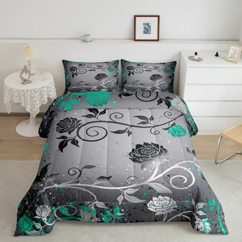 Miniatura 19 de Feelyou - Juego de edredón abstracto ombre, color azul y negro, juego de cama para adolescentes, para niños, mujeres y jóvenes, juego de edredón