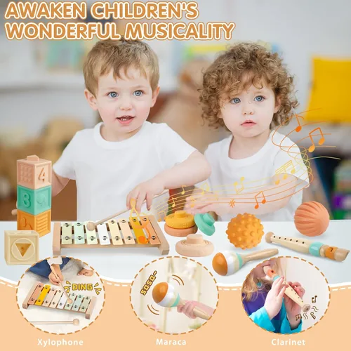 Miniatura 4 de Wuzhineisn Juguetes Montessori 6 en 1 Instrumentos musicales para niños pequeños, bloques apilables, desarrollo de aprendizaje, juguete educativo