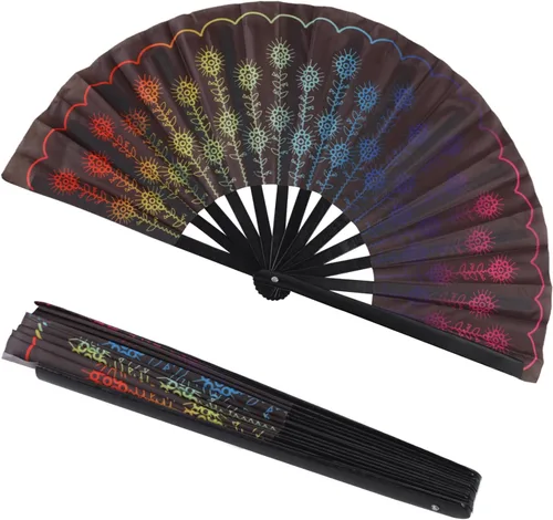 Miniatura 4 de Paquete de 2 ventiladores de mano plegables grandes para hombres/mujeres, ventilador de mano Rave Clack para baile, fiesta de discoteca, playa