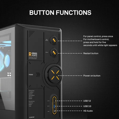 Miniatura 2 de ALSEYE Rams2.0 - Carcasa de PC de torre media Micro-ATX/ITX MATX, panel lateral de vidrio templado, filtros de polvo de control ARGB compatibles
