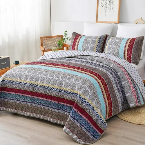 Miniatura 13 de WONGS BEDDING Juego de Edredón Boho Tamaño Full, Juego de Edredones Bohemios Grises de 3 Piezas, Juego de Ropa de Cama Cubrecama de Microfibra