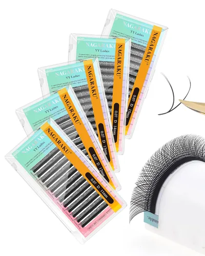 Miniatura 95 de Suministros de extensiones de pestañas NAGARAKU yy, pestañas falsas 0.05mm rizado D, bandeja mixta 8-12mm, prefabricadas 4D, abanico fácil, volumen