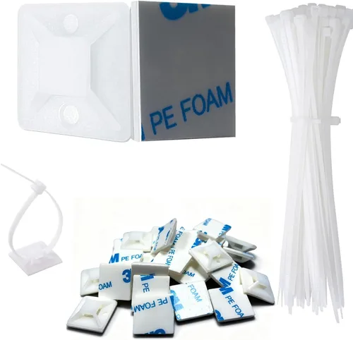 Miniatura 8 de Kit de soportes de cable con pegamento trasero autoadhesivo fuerte - 100 piezas de clips de gestión de cables con bridas de 6 pulgadas, soportes