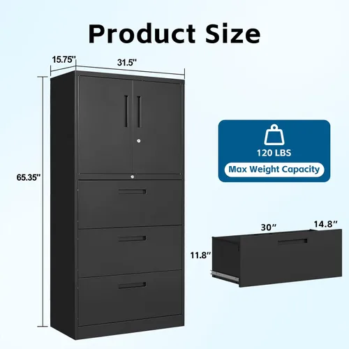 Miniatura 3 de PEUKC Archivador de 2 cajones, archivadores laterales para oficina en casa, cajones de almacenamiento de oficina con cerradura, archivos colgantes