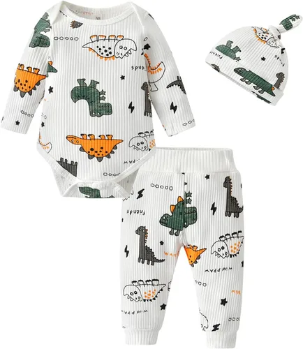 Miniatura 8 de Conjunto de 3 piezas de ropa de bebé recién nacido con estampado de manga larga + pantalones + sombrero