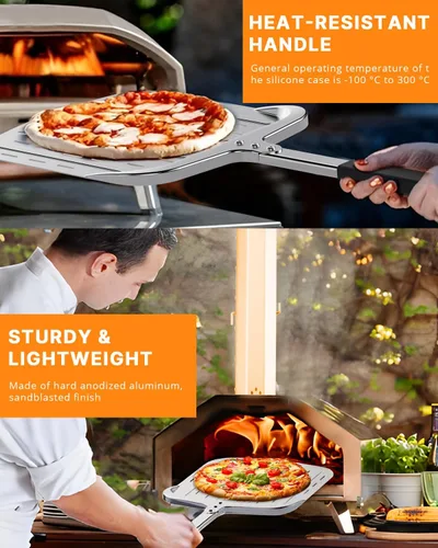 Miniatura 5 de Pala de pizza de 12 pulgadas, pala de aluminio para pizza (12 x 13.7 pulgadas) con diseño perforado y mango resistente al calor, herramienta