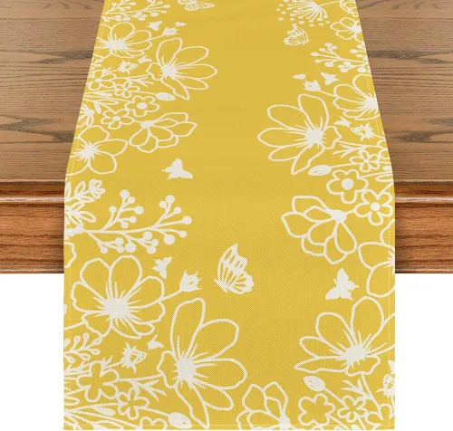 Artoid Mode Camino de mesa de primavera con flores amarillas, mariposa, primavera, decoración de mesa de cocina, comedor, decoración para el hogar,