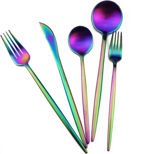 Miniatura 8 de Juego de cubiertos de acero inoxidable 18/10 de 20 piezas, vajilla de lujo para viajes, incluye cuchillo, tenedor, cuchara, servicio para 4