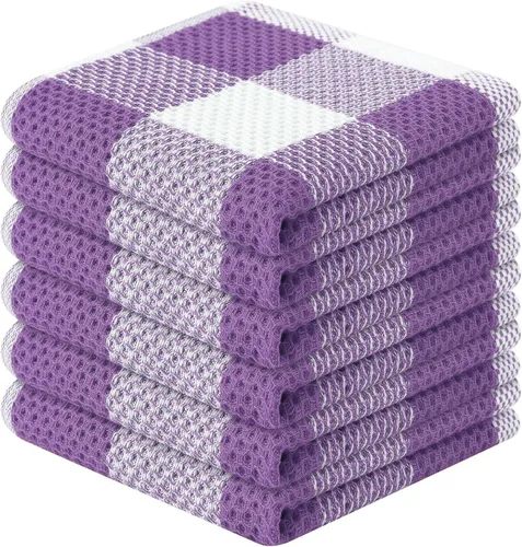 Miniatura 16 de Homaxy Paños de cocina 100% algodón, tejido gofre a cuadros, 12 x 12 pulgadas, toallas para platos súper suaves y absorbentes, de secado rápido
